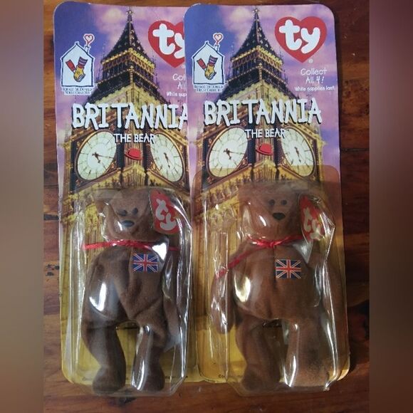 TY Teenie Original Beanie Baby Britannia The Bear 2 in Box - Picture 1 of 4